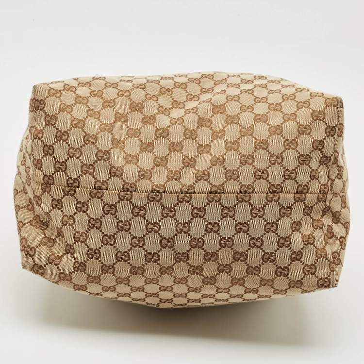 Pre Owned Gucci Beige/Brown GG Canvas and Leather Large Icon Bit Hobo 