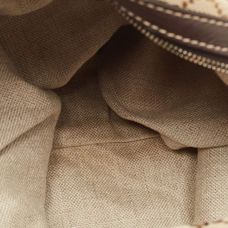 Pre Owned Gucci Beige/Brown GG Canvas and Leather Large Icon Bit Hobo 