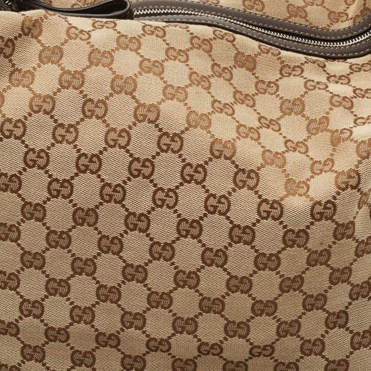 Pre Owned Gucci Beige/Brown GG Canvas and Leather Large Icon Bit Hobo 