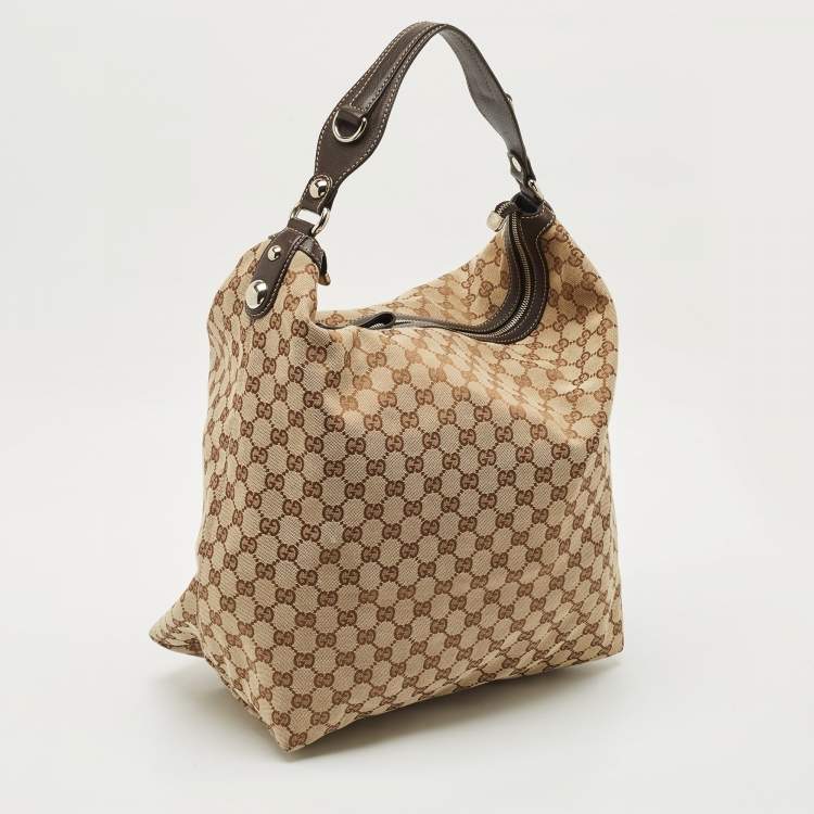 Pre Owned Gucci Beige/Brown GG Canvas and Leather Large Icon Bit Hobo 