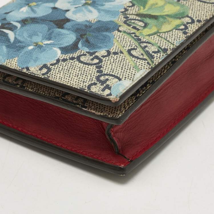 Pre Owned Gucci Beige/Blue Blooms GG Supreme Canvas Wallet On Chain