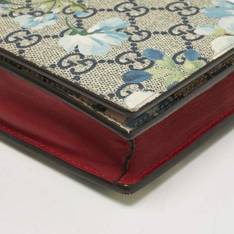 Pre Owned Gucci Beige/Blue Blooms GG Supreme Canvas Wallet On Chain