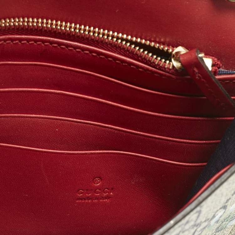 Pre Owned Gucci Beige/Blue Blooms GG Supreme Canvas Wallet On Chain