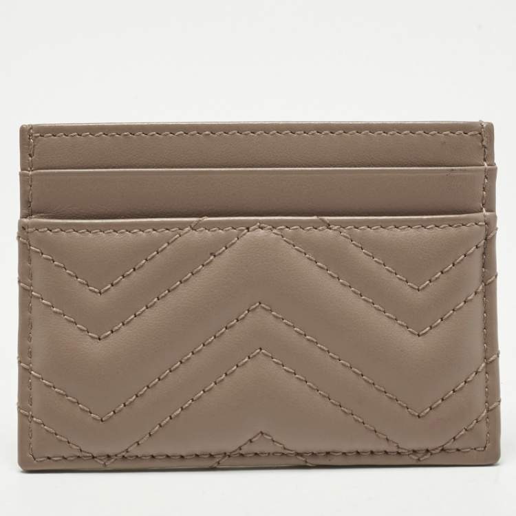 Pre Owned Gucci Dusty Pink Matelassé Leather GG Marmont Card Holder