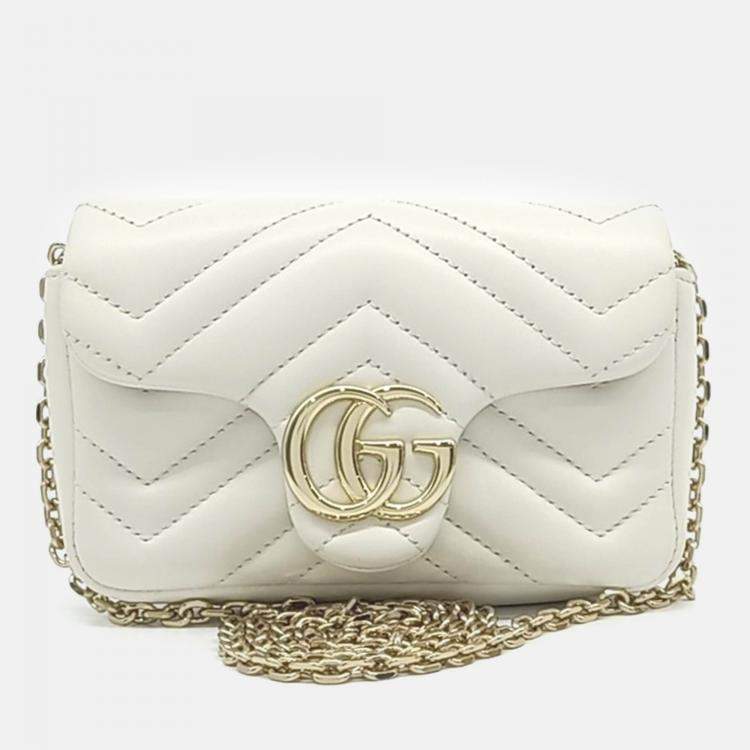 Pre Owned Gucci White Leather GG Marmont Mini Shoulder Bag