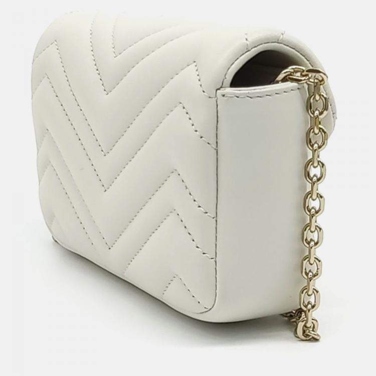 Pre Owned Gucci White Leather GG Marmont Mini Shoulder Bag