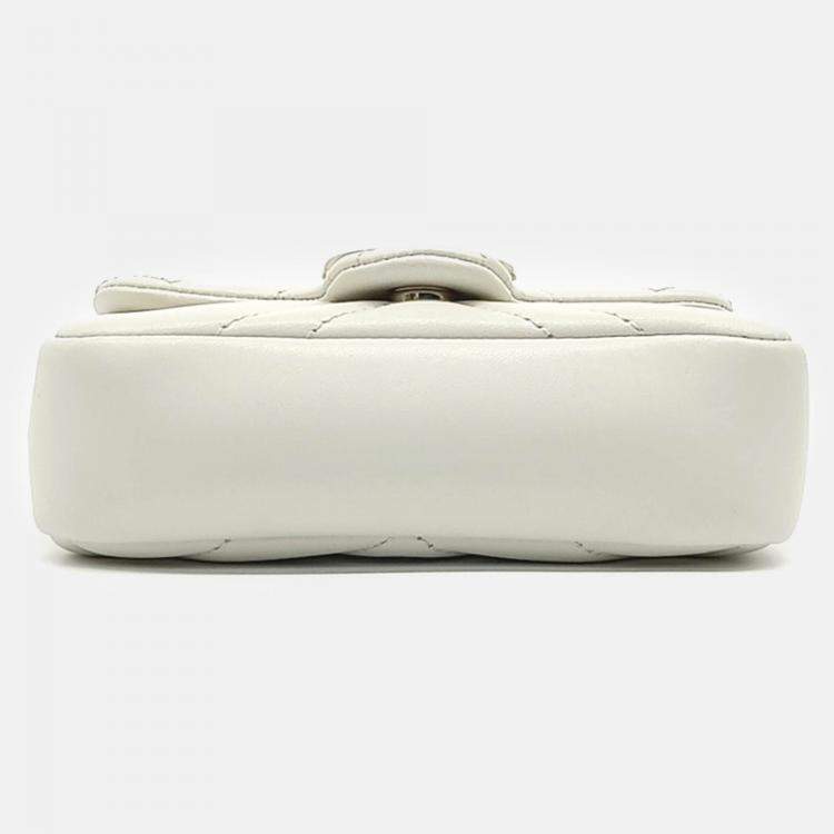 Pre Owned Gucci White Leather GG Marmont Mini Shoulder Bag
