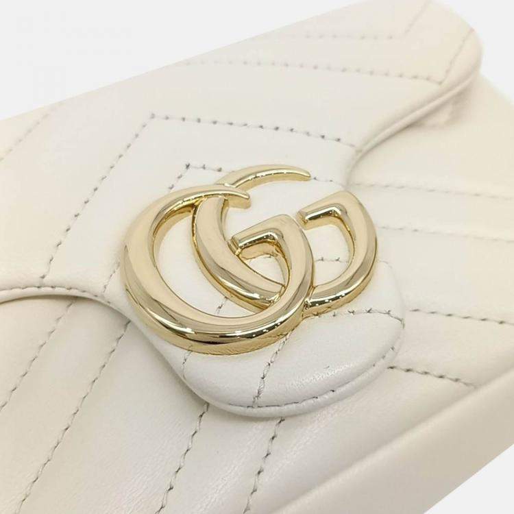 Pre Owned Gucci White Leather GG Marmont Mini Shoulder Bag