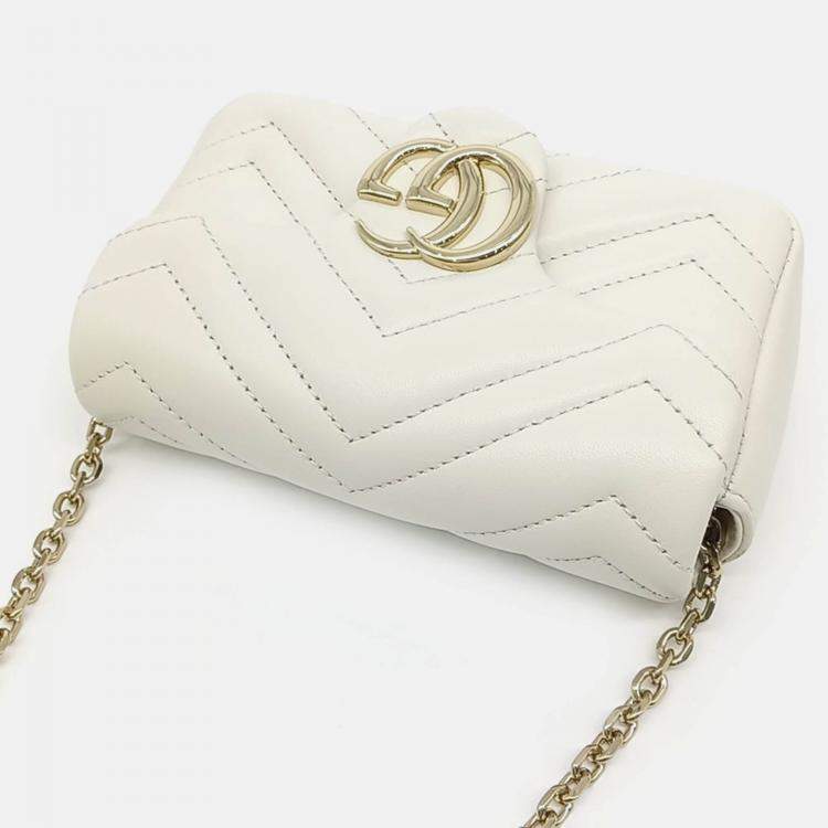 Pre Owned Gucci White Leather GG Marmont Mini Shoulder Bag