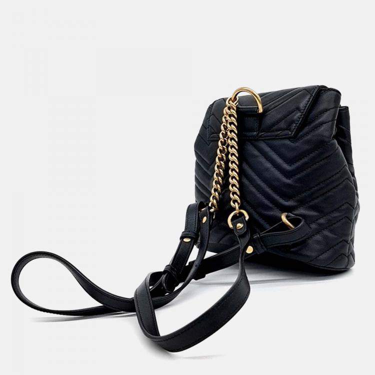 Pre Owned Gucci Black Leather GG Marmont Backpack