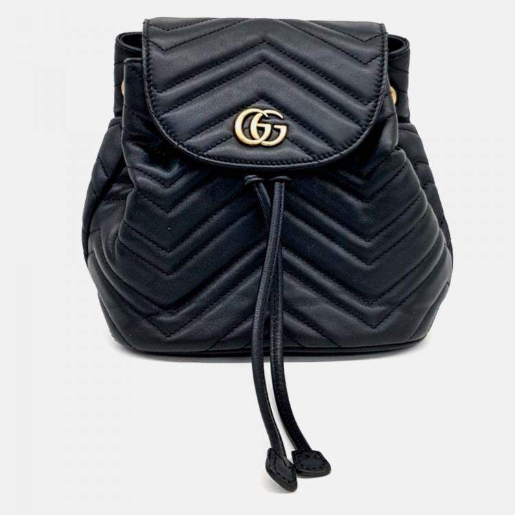 Pre Owned Gucci Black Leather GG Marmont Backpack