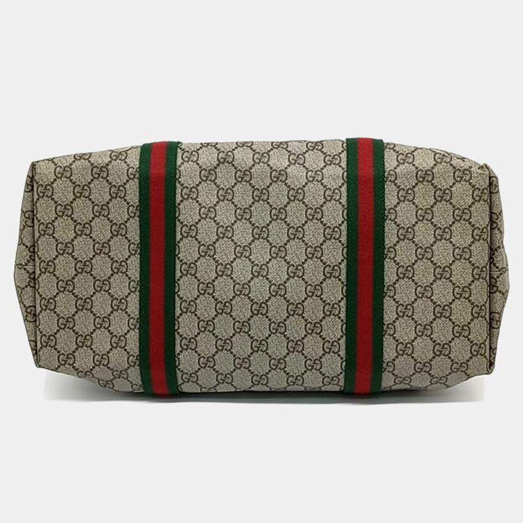 Pre Owned Gucci Beige Brown Coated Canvas Web Tote Bag
