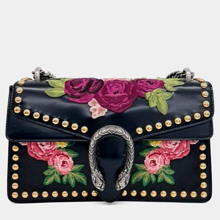 Pre Owned Gucci Black Leather Dionysus Chain Shoulder Bag