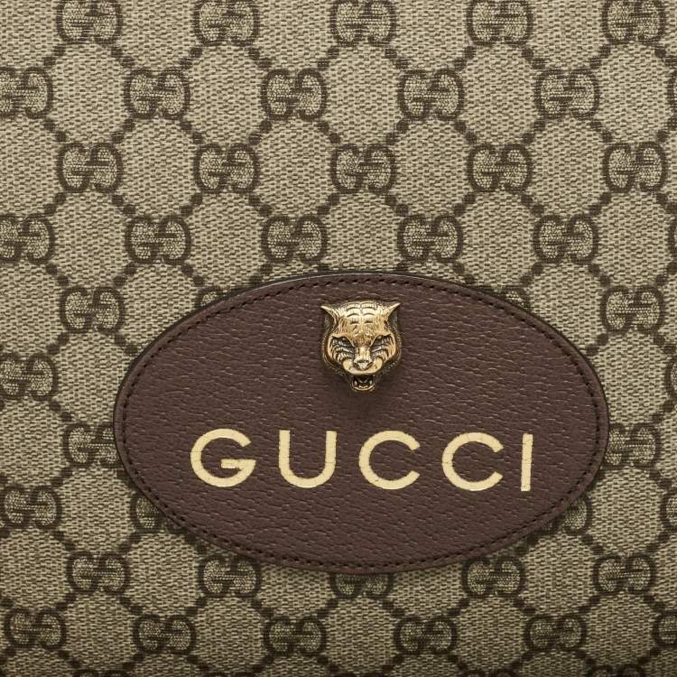 Pre Owned Gucci Beige/Mustard GG Supreme Canvas and Leather Tiger Head  Wristlet Pouch
