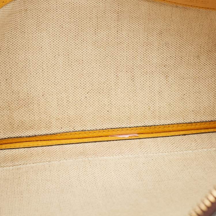 Pre Owned Gucci Beige/Mustard GG Supreme Canvas and Leather Tiger Head  Wristlet Pouch
