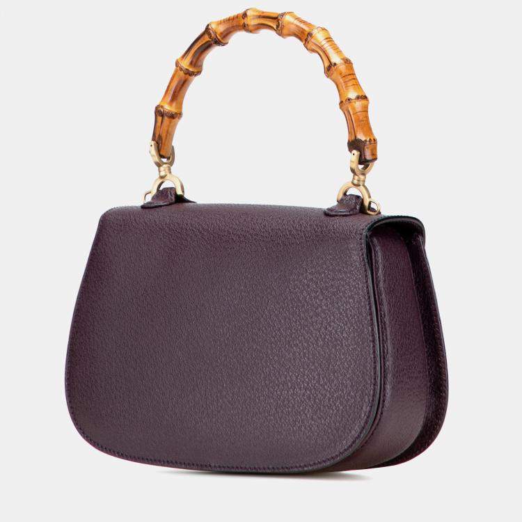 Pre Owned Gucci Purple Calfskin Bamboo Night