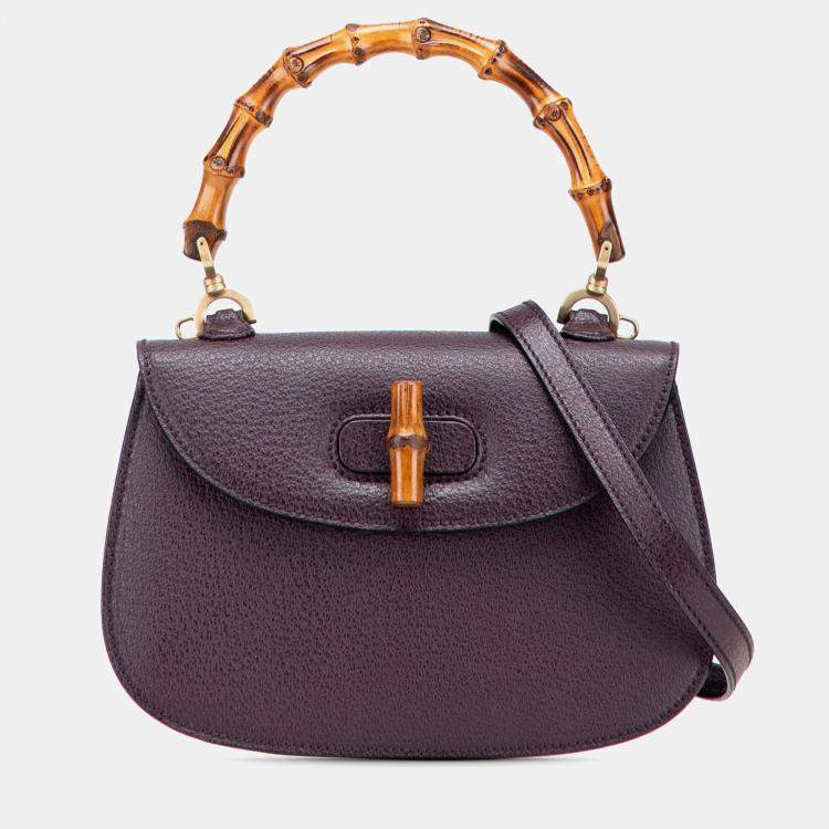 Pre Owned Gucci Purple Calfskin Bamboo Night