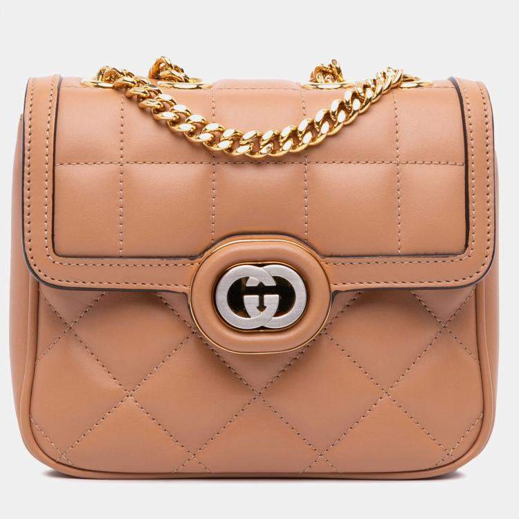 Pre Owned Gucci Brown Mini Leather Deco Chain Shoulder Bag