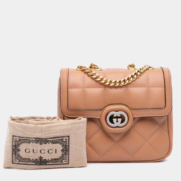 Pre Owned Gucci Brown Mini Leather Deco Chain Shoulder Bag