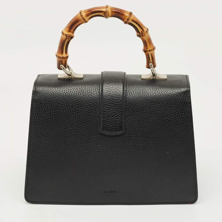 Pre Owned Gucci Black Leather Medium Dionysus Bamboo Top Handle Bag