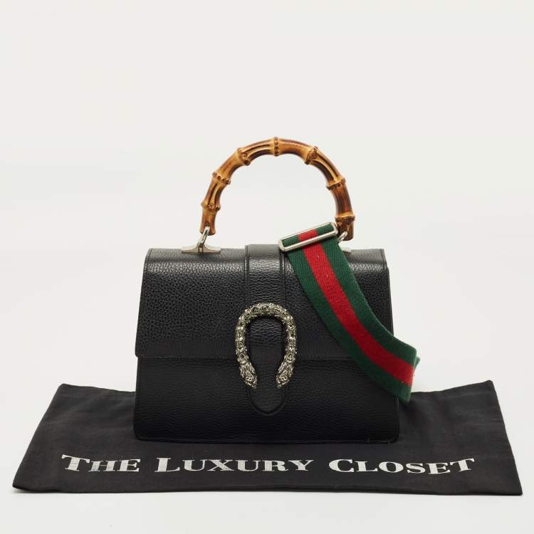 Pre Owned Gucci Black Leather Medium Dionysus Bamboo Top Handle Bag