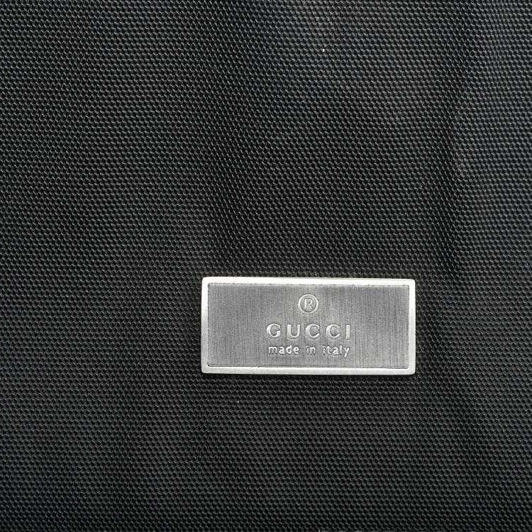 مملوكة مسبقًا Gucci Black Leather and Nylon Pocket Drawstring Backpack