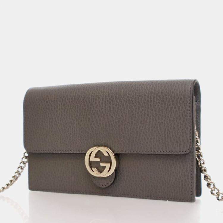 Pre Owned Gucci Interlocking GG Calfskin Wallet On Chain