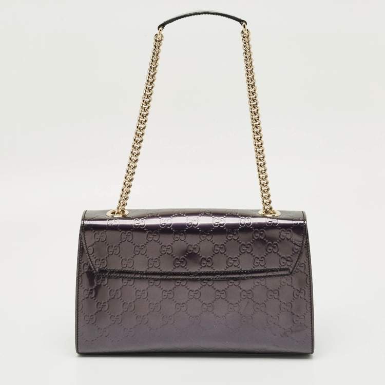 Pre Owned Gucci Purple Guccissima Patent Leather Medium Emily Chain Shoulder Bag