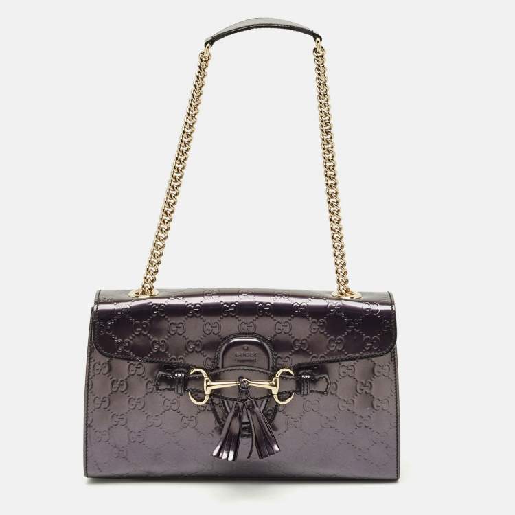Pre Owned Gucci Purple Guccissima Patent Leather Medium Emily Chain Shoulder Bag