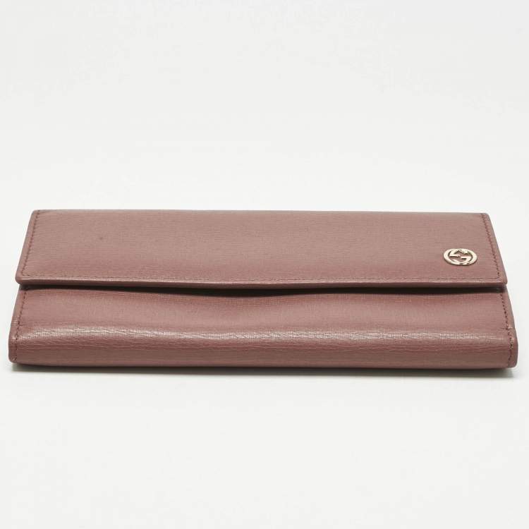 Pre Owned Gucci Old Rose Leather Interlocking G Flap Continental Wallet