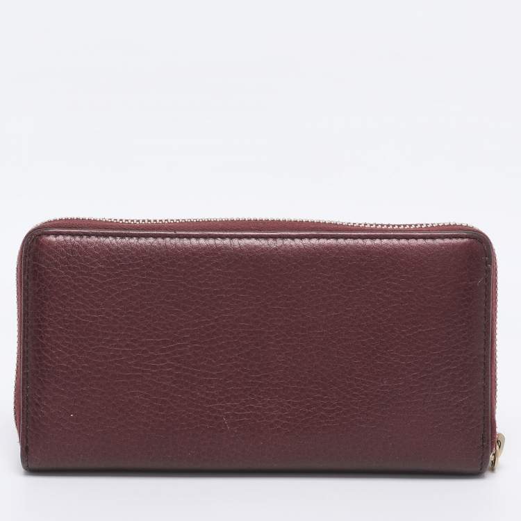 Pre Owned Gucci Burgundy Leather Soho Zip Around Wallet