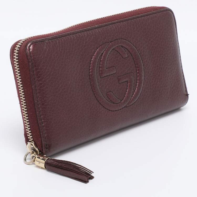 Pre Owned Gucci Burgundy Leather Soho Zip Around Wallet