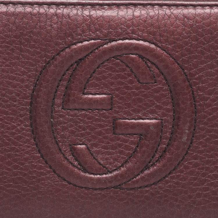 Pre Owned Gucci Burgundy Leather Soho Zip Around Wallet