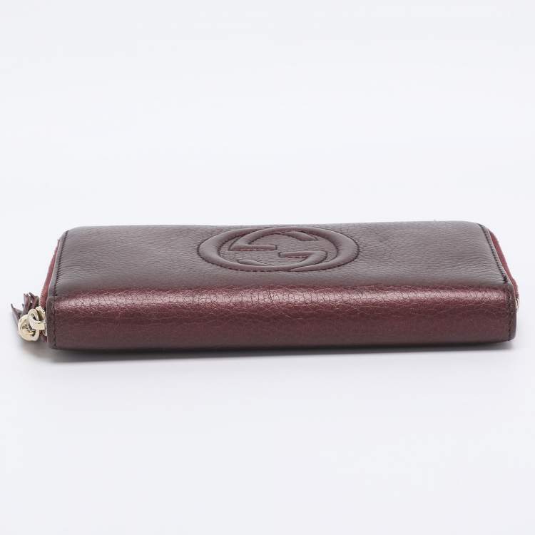 Pre Owned Gucci Burgundy Leather Soho Zip Around Wallet