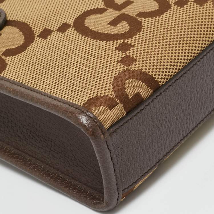 Pre Owned Gucci Beige/Ebony Jumbo GG Canvas and Leather Mini Vertical Tote