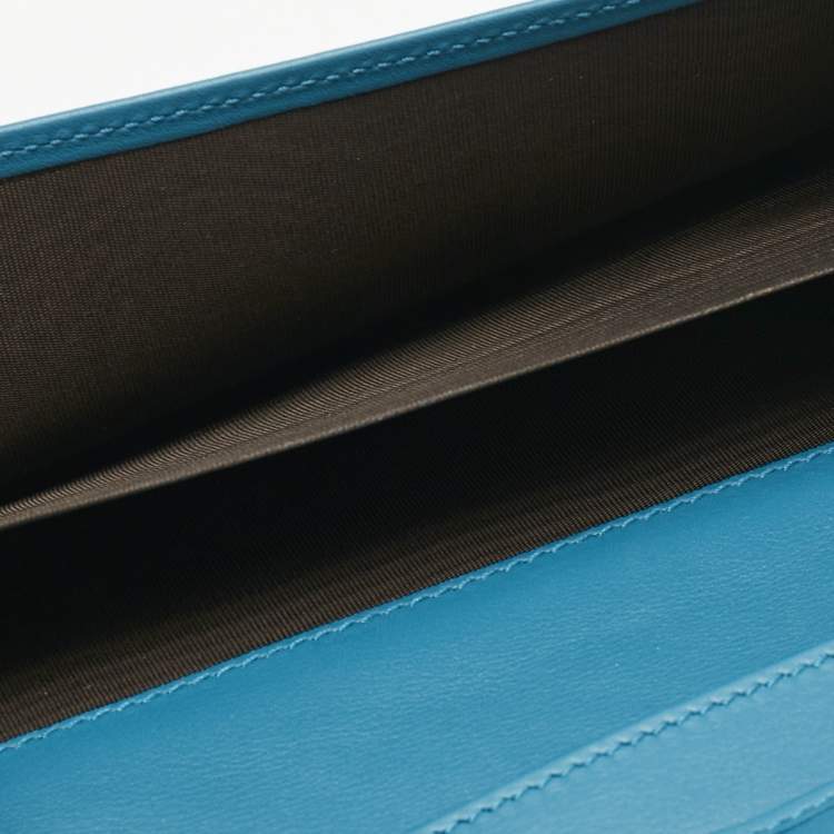 Pre Owned Gucci Teal Blue Microguccissima Leather Flap Continental Wallet