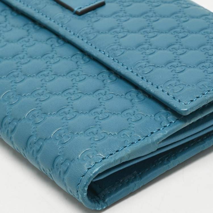 Pre Owned Gucci Teal Blue Microguccissima Leather Flap Continental Wallet