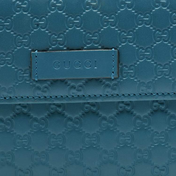 Pre Owned Gucci Teal Blue Microguccissima Leather Flap Continental Wallet