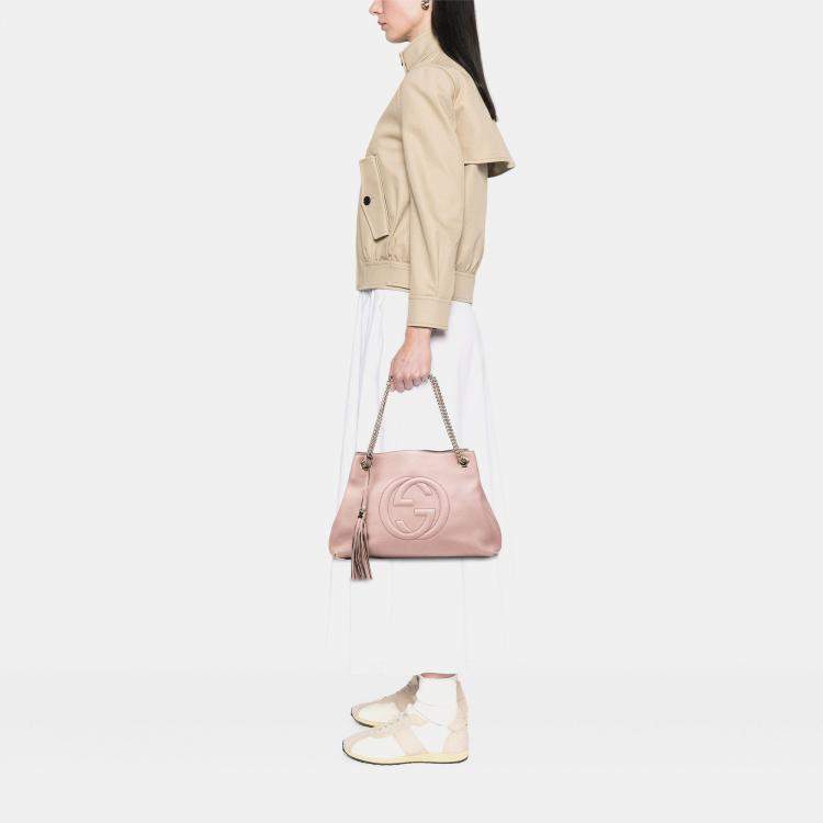 Pre Owned Gucci Pink Medium Leather Soho Chain Tote