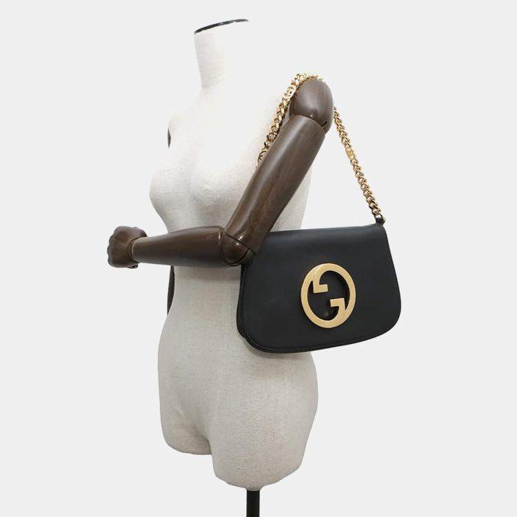 Pre Owned Gucci Blondie Small Black Leather Shoulder Bag