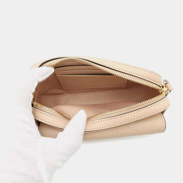 Pre Owned Gucci GG Super Mini Beige Leather Chain Shoulder Bag