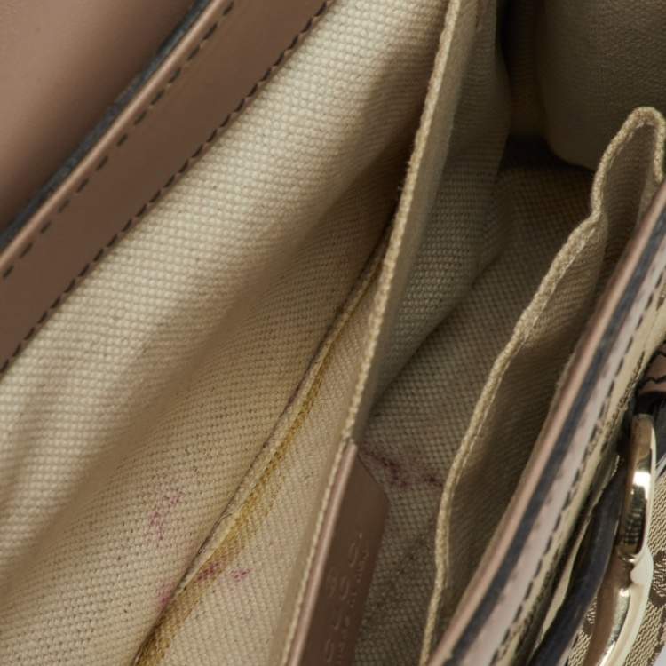 Pre Owned Gucci Beige/Pink GG Canvas and Leather Medium Emily Chain Shoulder Bag