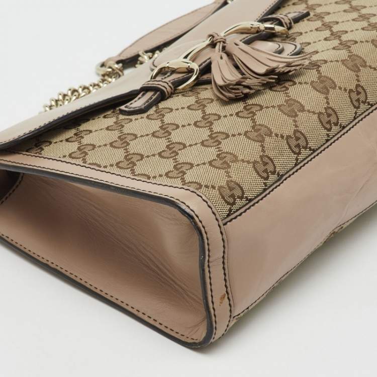 Pre Owned Gucci Beige/Pink GG Canvas and Leather Medium Emily Chain Shoulder Bag