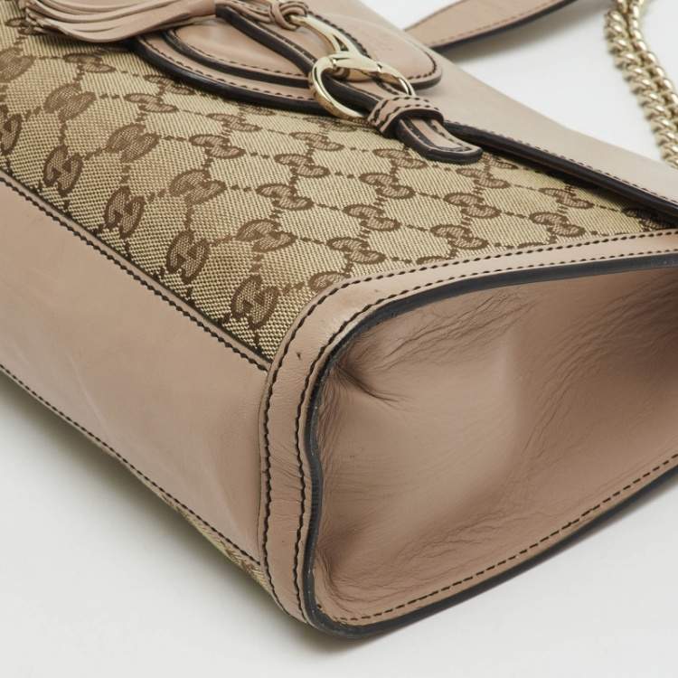Pre Owned Gucci Beige/Pink GG Canvas and Leather Medium Emily Chain Shoulder Bag