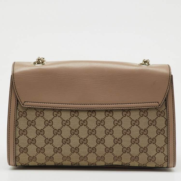 Pre Owned Gucci Beige/Pink GG Canvas and Leather Medium Emily Chain Shoulder Bag