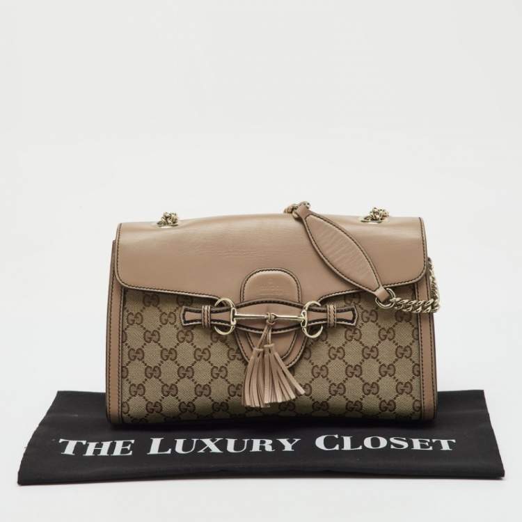 Pre Owned Gucci Beige/Pink GG Canvas and Leather Medium Emily Chain Shoulder Bag