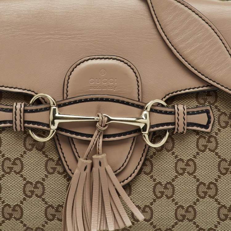 Pre Owned Gucci Beige/Pink GG Canvas and Leather Medium Emily Chain Shoulder Bag