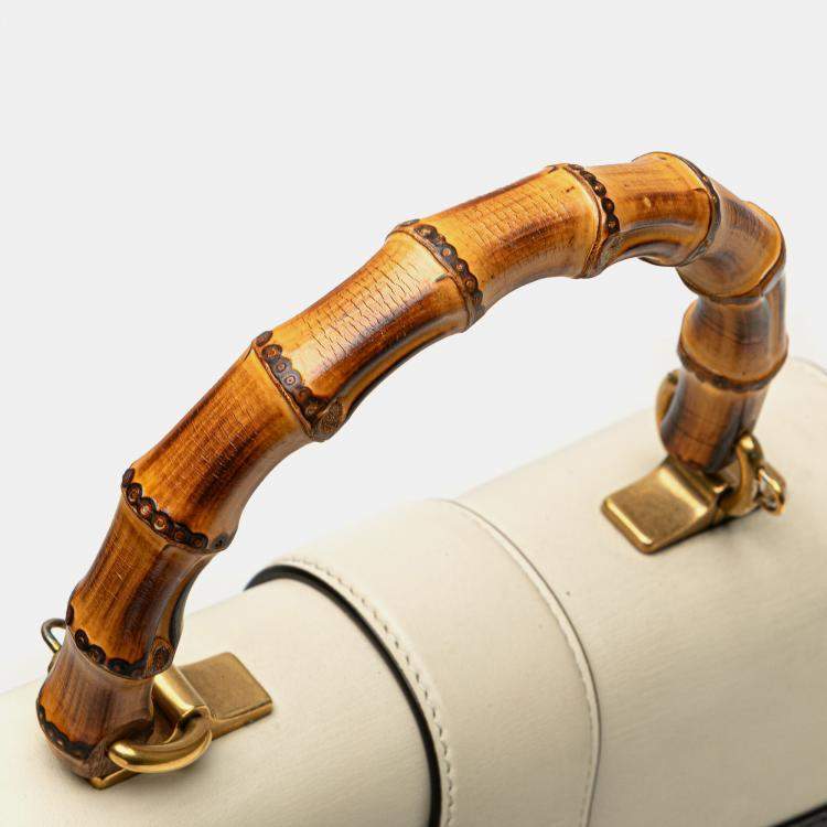 Pre Owned Gucci White Medium Leather Bamboo Dionysus Web Satchel