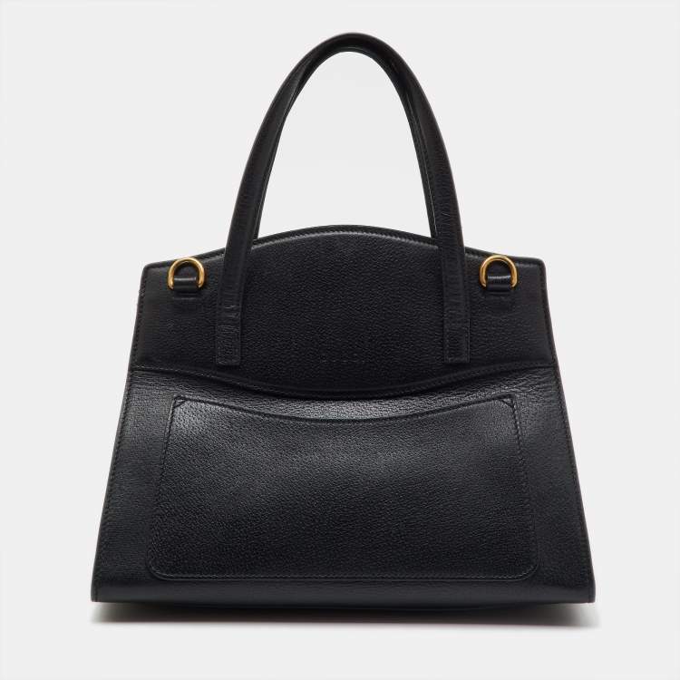 Pre Owned Gucci Black Leather Medium Web Butterfly Embellished Medium Linea Totem Tote