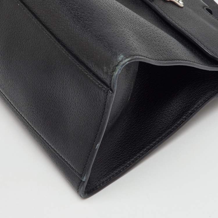 Pre Owned Gucci Black Leather Medium Web Butterfly Embellished Medium Linea Totem Tote